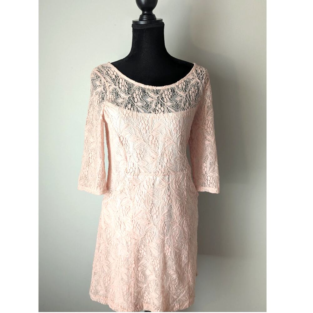 Maeve Pink Lace Fit & Flare Dress Medium Romantic Pockets